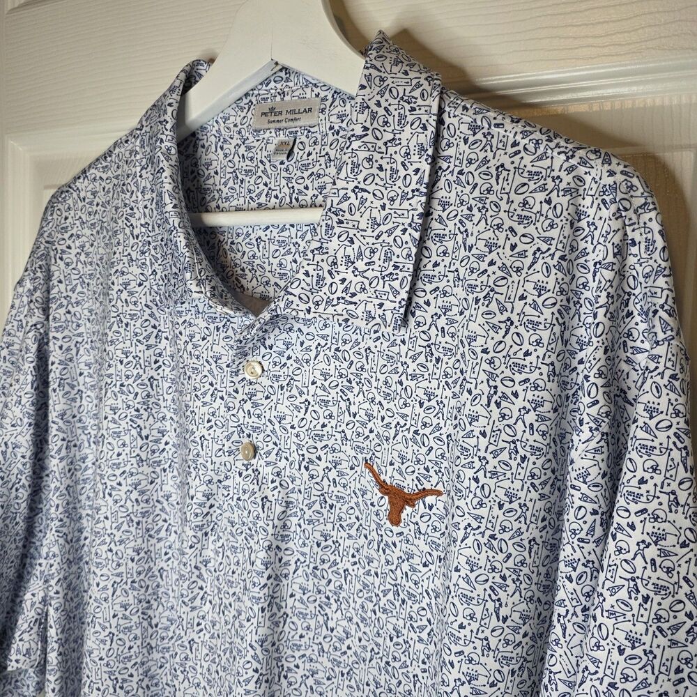 Peter Millar Summer Comfort Texas Longhorns Football Print Polo 2XL